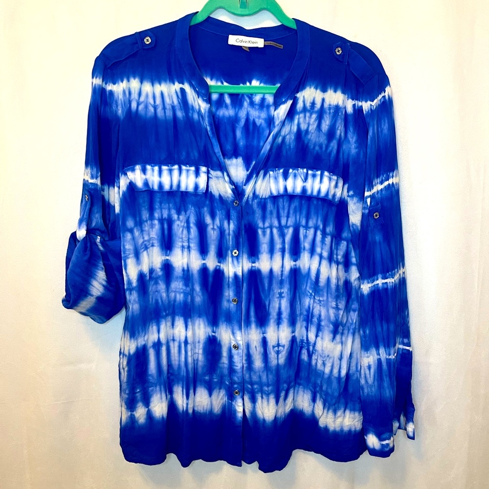 Calvin Klein Tie Dye Button Down Blouse